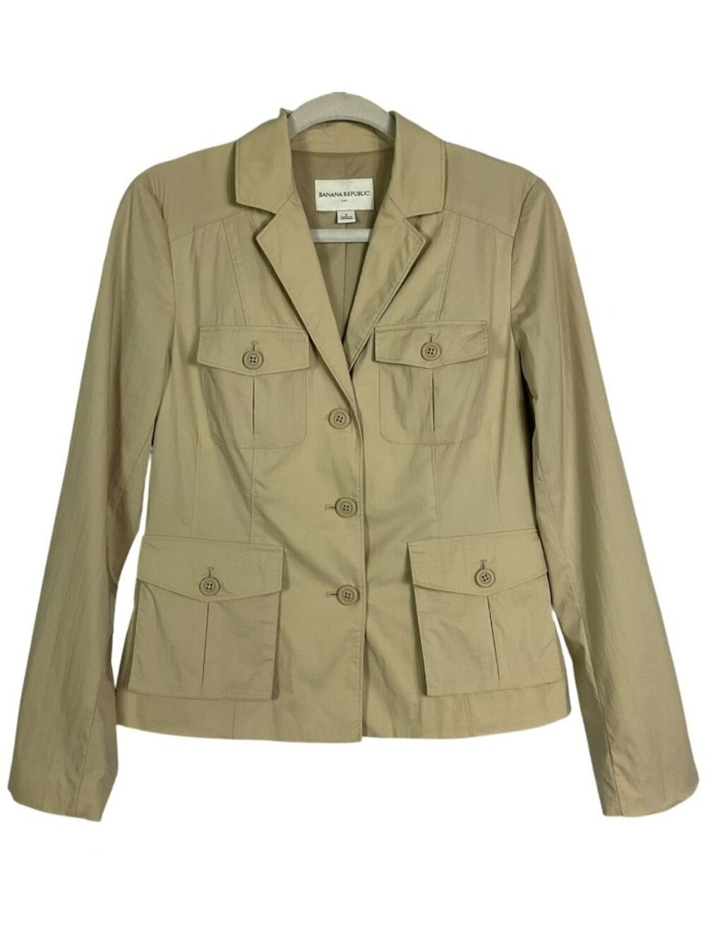 Banana Republic Factory Safari Jacket Size 4 Khaki Utility Cargo Travel Stretch